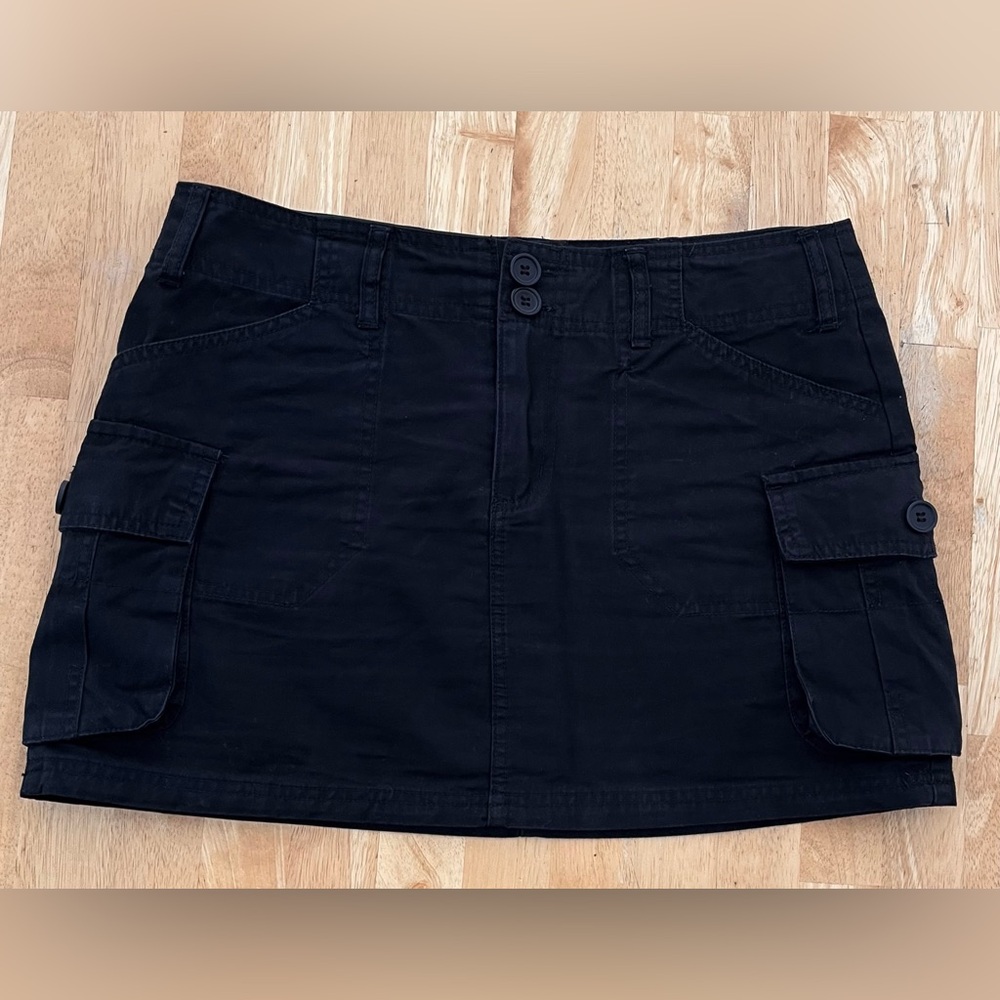 Black Cotton Mini Cargo Adjustable with Pockets Skirt Medium